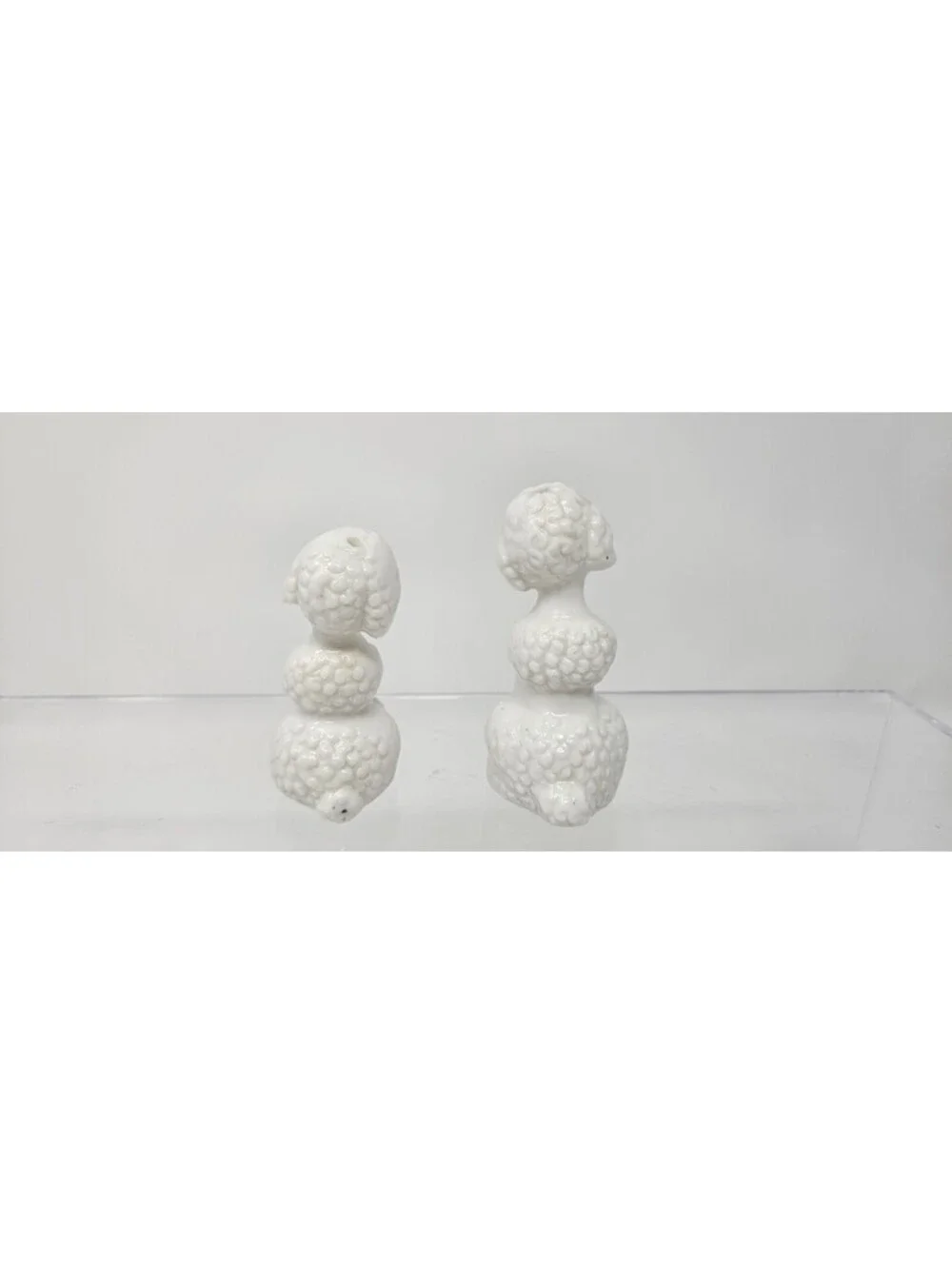 Vintage Pair Of White Sitting Poodles Salt & Pepper Shakers Set MCM Style